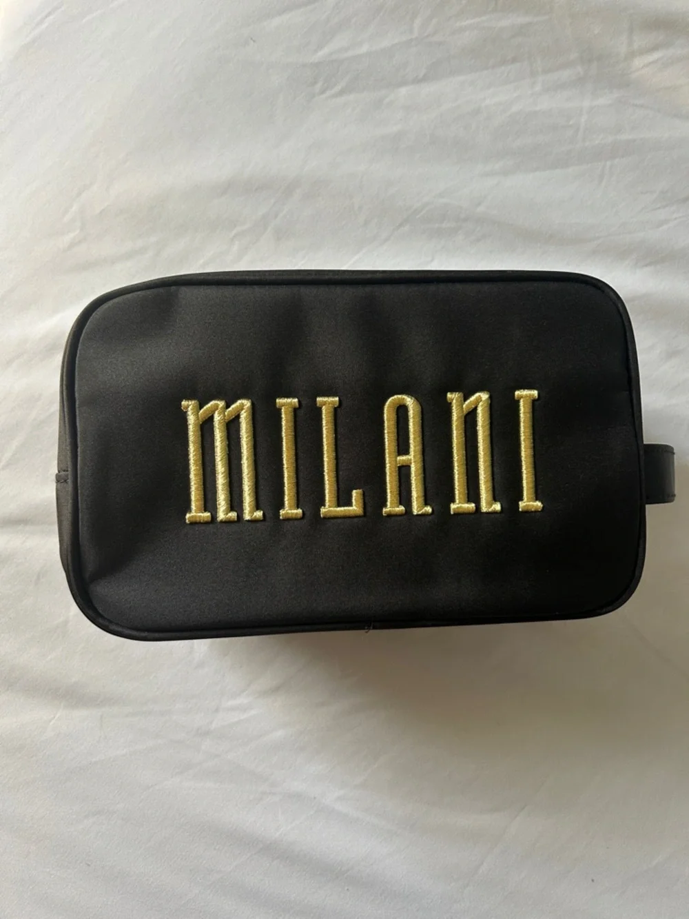 Milani Black Gold Embroidery Logo Zip Closure Cosmetics Travel Storage Bag